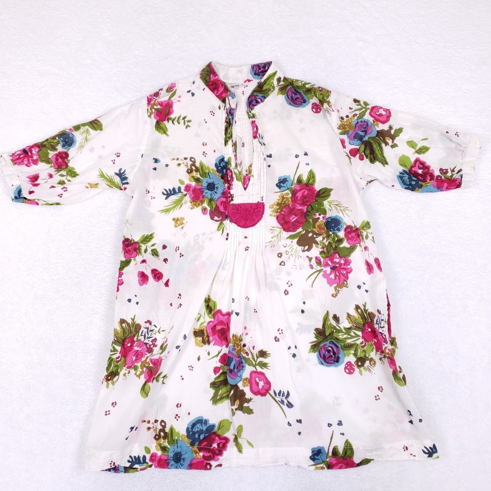Síya Floral Tunic Peasant Top Split‎ Neck 3/4 Sleeve Boho Cottagecore Indie Sz M